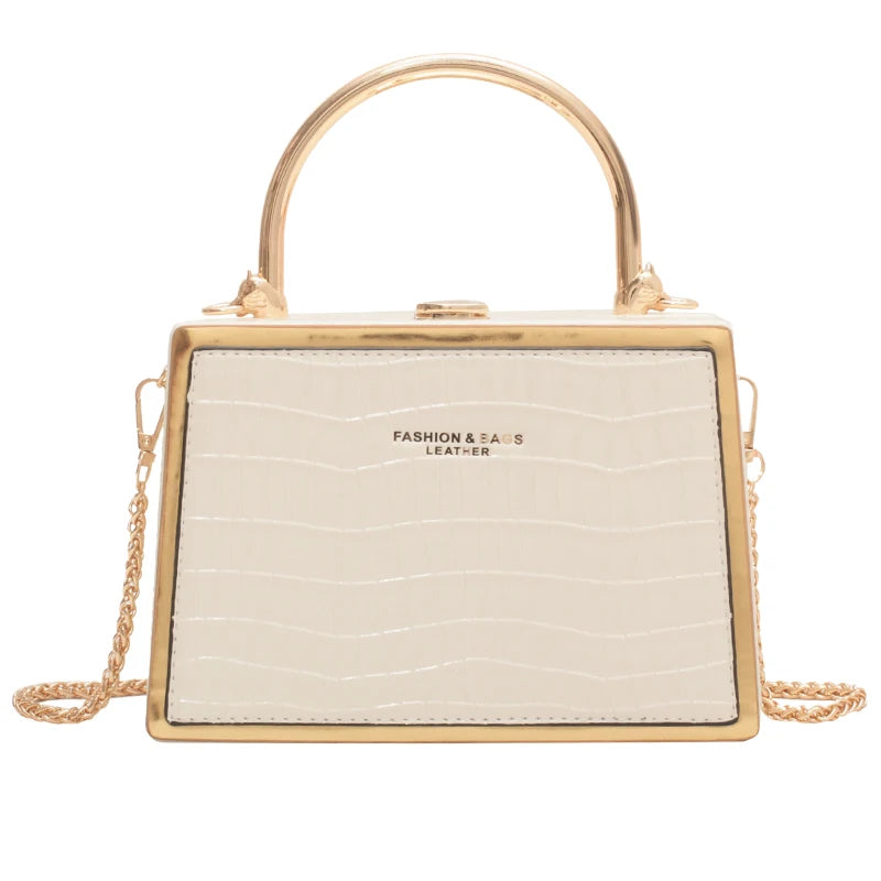 Stone Box Bags Metal Handle Women Handbag Shoulder Messenger Bag
