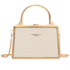 Stone Box Bags Metal Handle Women Handbag Shoulder Messenger Bag
