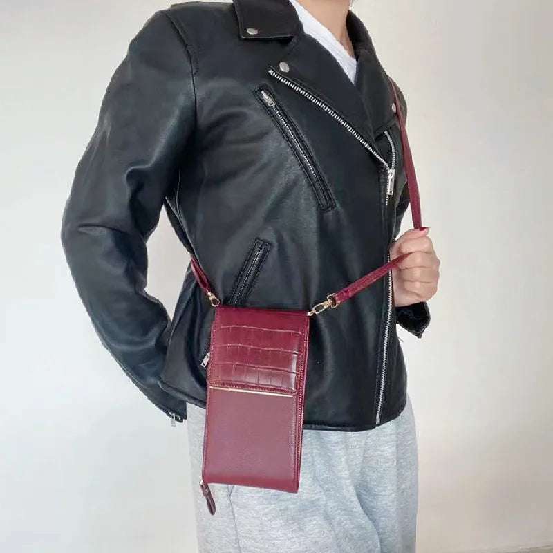 Stone Pattern Cellphone Bag Crossbody Bag For Women PU Leather Large Capacity