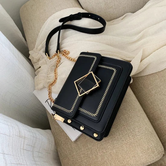 Stone Pattern Chain Pu Leather Crossbody Bag for Women