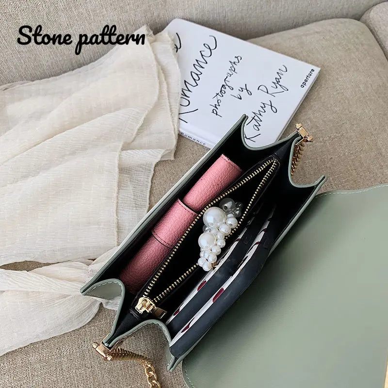 Stone Pattern Chain Pu Leather Crossbody Bag for Women