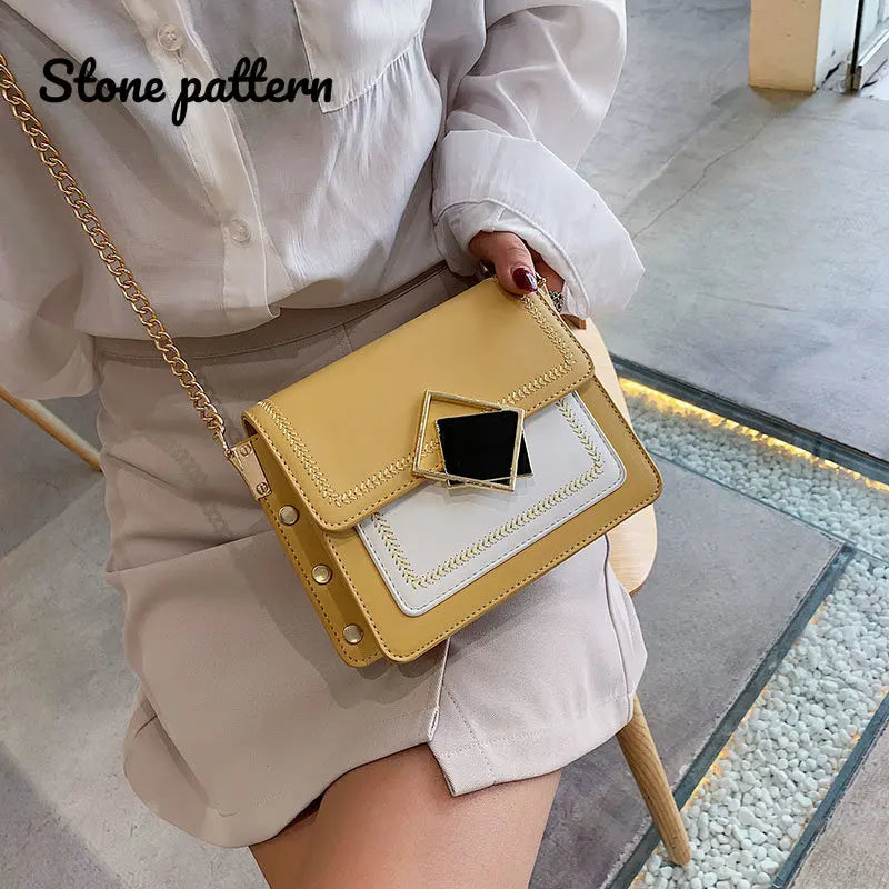 Stone Pattern Chain Pu Leather Crossbody Bag for Women