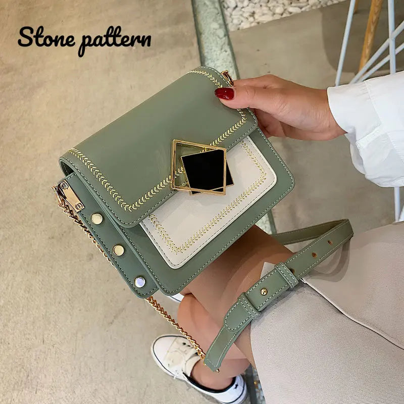 Stone Pattern Chain Pu Leather Crossbody Bag for Women