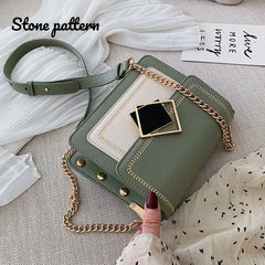 Stone Pattern Chain Pu Leather Crossbody Bag for Women