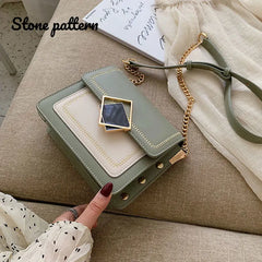 Stone Pattern Chain Pu Leather Crossbody Bag for Women