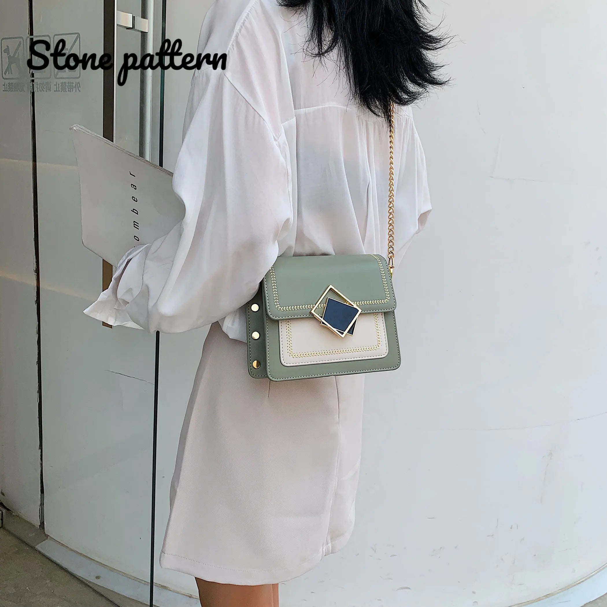 Stone Pattern Chain Pu Leather Crossbody Bag for Women