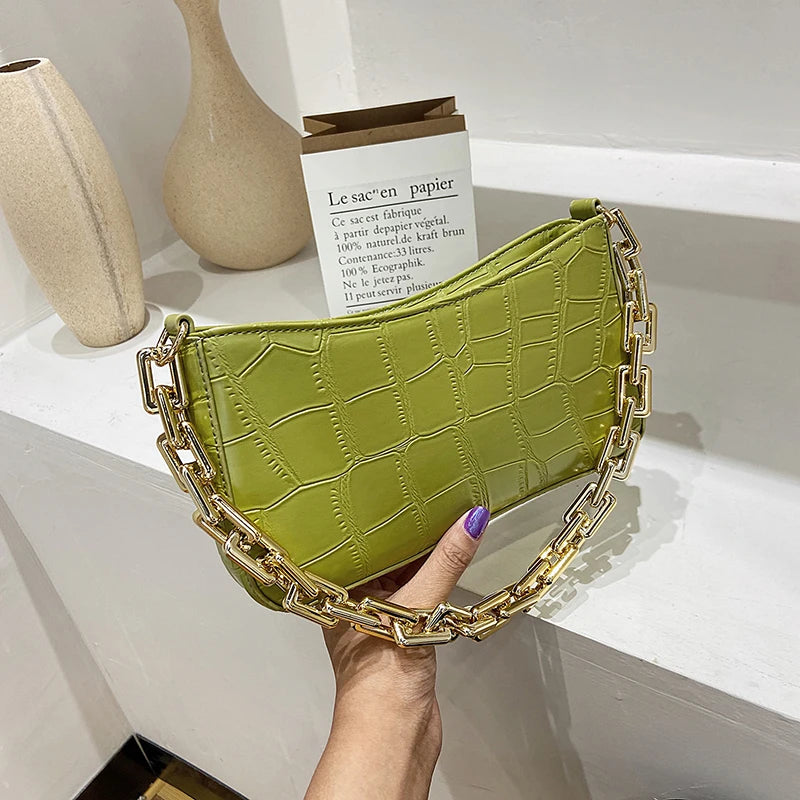Stone Pattern PU Leather Armpit Bag Chain Shoulder Handbags