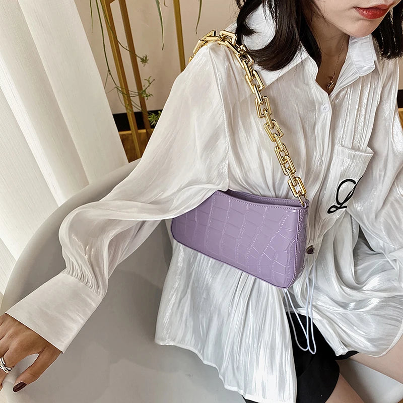 Stone Pattern PU Leather Armpit Bag Chain Shoulder Handbags