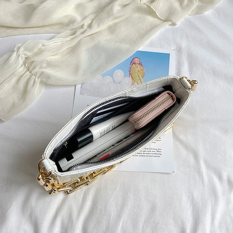 Stone Pattern PU Leather Armpit Bag Chain Shoulder Handbags