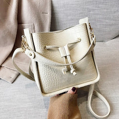 Stone Pattern PU Leather Bucket Bag Women Small Shoulder Messenger Handbag