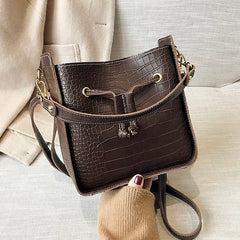 Stone Pattern PU Leather Bucket Bag Women Small Shoulder Messenger Handbag