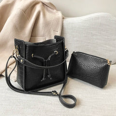 Stone Pattern PU Leather Bucket Bag Women Small Shoulder Messenger Handbag