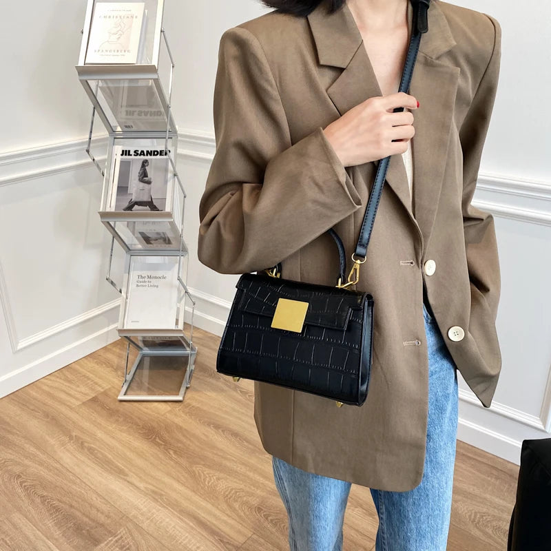 Stone Pattern PU Leather Crossbody Bags for Women Small Totes Lady