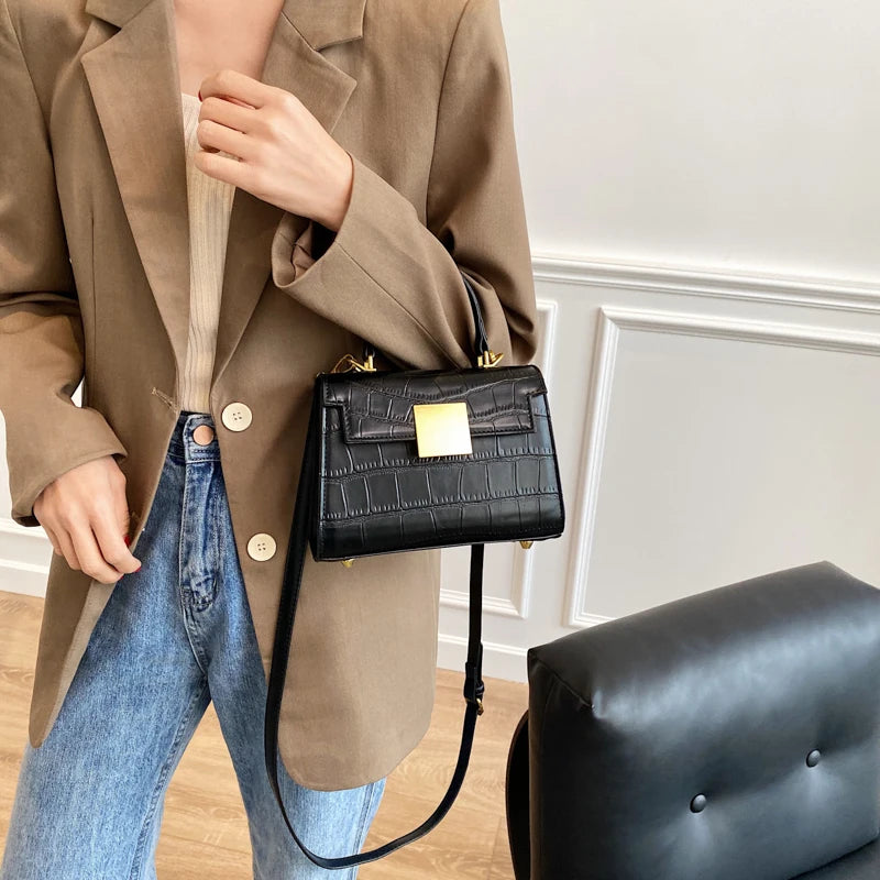 Stone Pattern PU Leather Crossbody Bags for Women Small Totes Lady