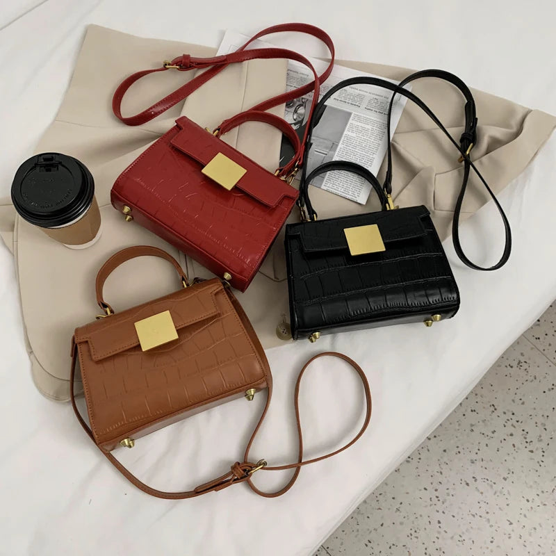 Stone Pattern PU Leather Crossbody Bags for Women Small Totes Lady