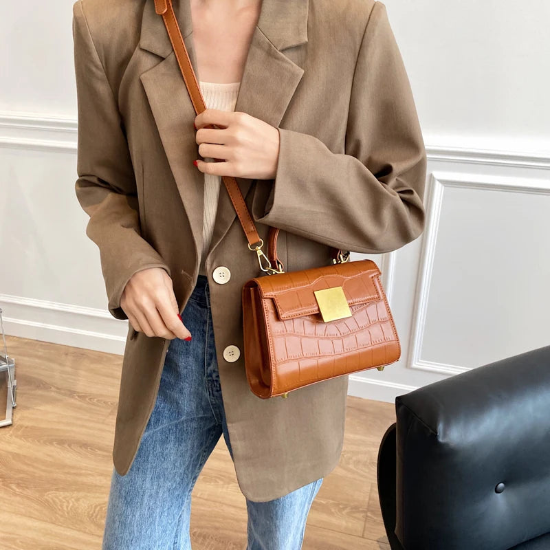 Stone Pattern PU Leather Crossbody Bags for Women Small Totes Lady