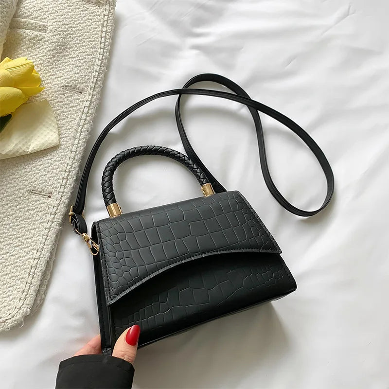 Stone Pattern Vintage Shoulder Bag Totes Solid Pu Handbags Top Handle Bags
