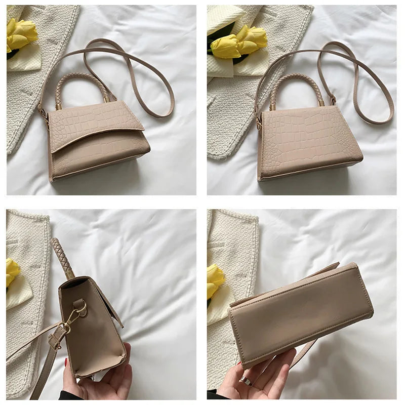 Stone Pattern Vintage Shoulder Bag Totes Solid Pu Handbags Top Handle Bags