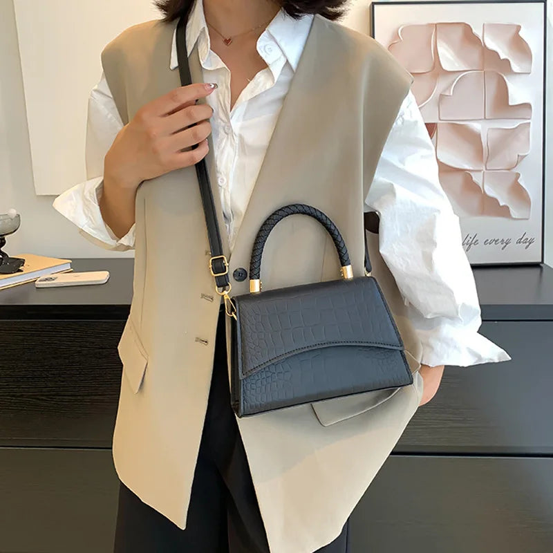 Stone Pattern Vintage Shoulder Bag Totes Solid Pu Handbags Top Handle Bags