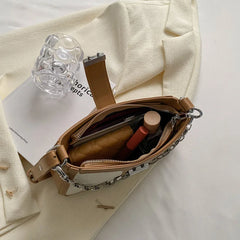 Stone Pattern Leather Shoulder Bags for Women with Chain Handbag and Purses