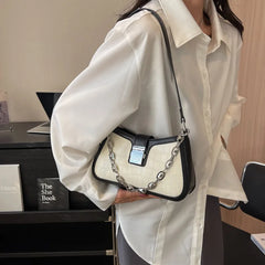 Stone Pattern Leather Shoulder Bags for Women with Chain Handbag and Purses