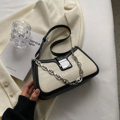 Stone Pattern Leather Shoulder Bags for Women with Chain Handbag and Purses