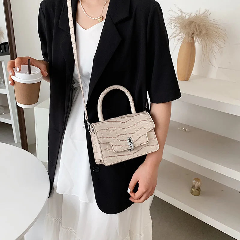 Stone Pattern Hourglass Handbag Button PU Leather Women Shoulder Bag Orange Mini