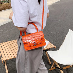 Stone Pattern Hourglass Handbag Button PU Leather Women Shoulder Bag Orange Mini
