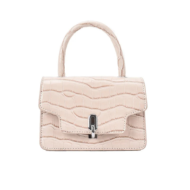 Stone Pattern Hourglass Handbag Button PU Leather Women Shoulder Bag Orange Mini