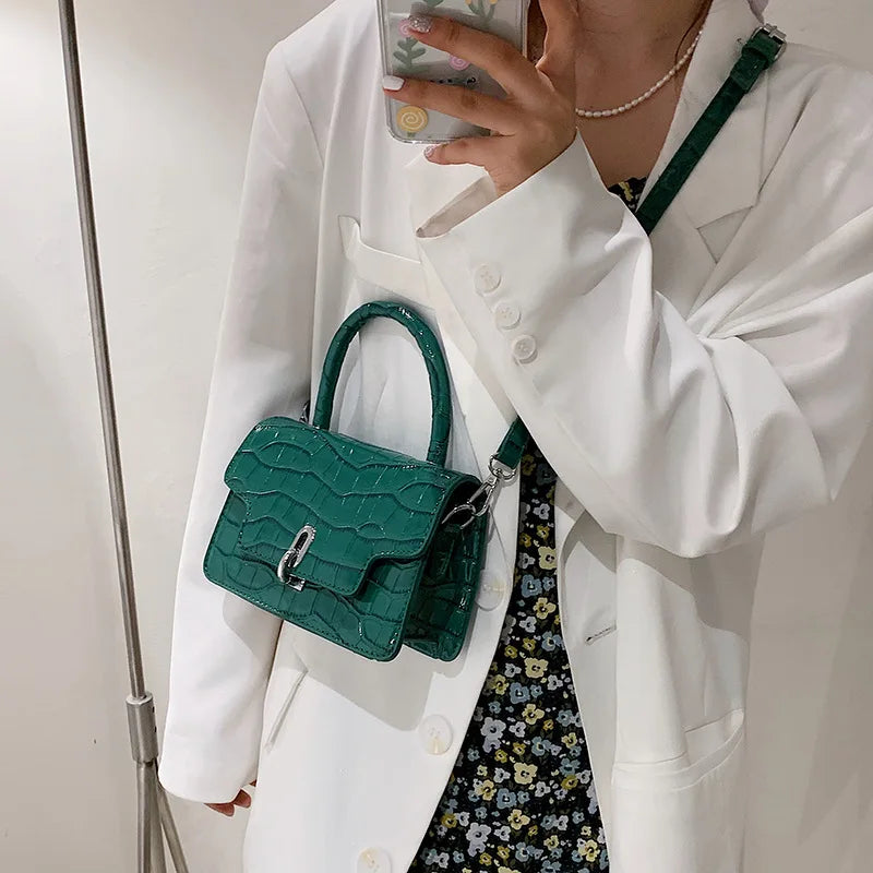 Stone Pattern Hourglass Handbag Button PU Leather Women Shoulder Bag Orange Mini