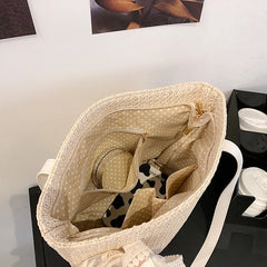 Woven Rattan Bag Lace Bow Straw Handbag