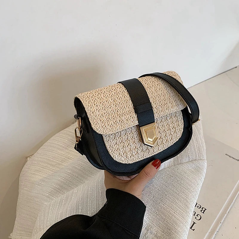 Woven Straw Bag Fresh One-Shoulder Saddle Bag