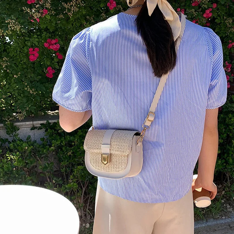 Woven Straw Bag Fresh One-Shoulder Saddle Bag