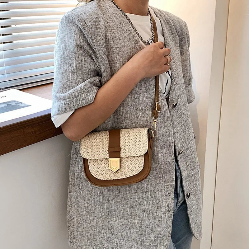 Woven Straw Bag Fresh One-Shoulder Saddle Bag