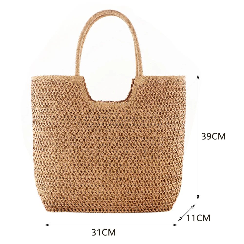 Woven Boho Summer Tote Bag Large Capacity Lady Vacation Handbag