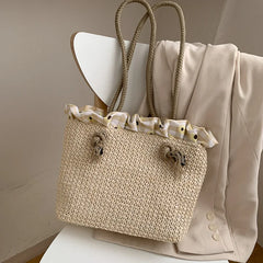 Straw Shoulder Bags Women Ruched Summer Beach Holiday Travel Large Capacity Hand