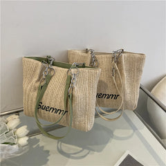 Women's Straw Shoulder Bag Large Woven Tote Casual Beach Handbag