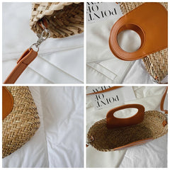 Straw Beach Bag Vintage Woven Shoulder Tote Vacation Casual Bucket Bag