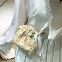 Straw Weave Bucket Bags Rattan Women Summer Beach Shoulder Bags Handbags Totes