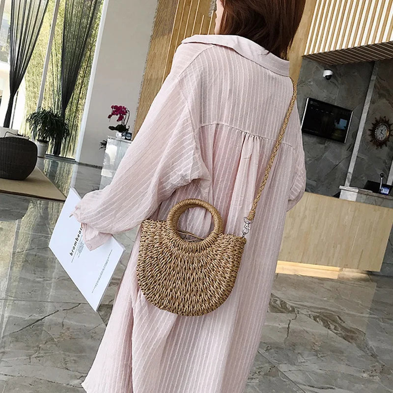 Vintage Straw Crossbody Handbag Summer Beach Bag