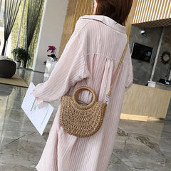Vintage Straw Crossbody Handbag Summer Beach Bag
