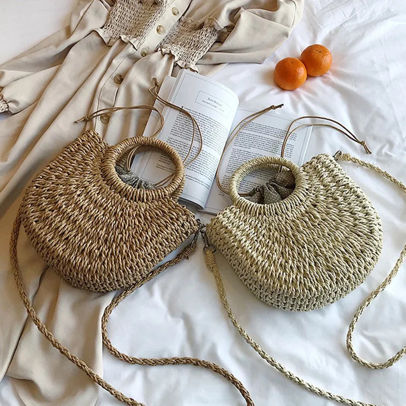 Vintage Straw Crossbody Handbag Summer Beach Bag