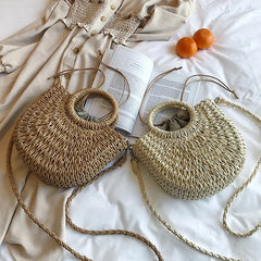 Vintage Straw Crossbody Handbag Summer Beach Bag