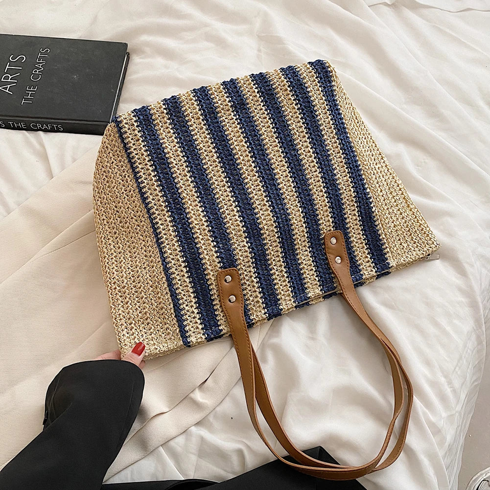 Straw Woven Underarm Shoulder Bags Women Summer Beach Female Shopper Handbags