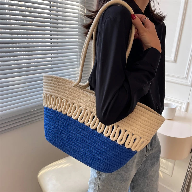 Woven Zip Shoulder Bag Crossbody Handbags For Vacation and Daily Use Large Tote