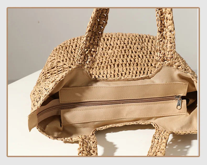 Large Capacity Straw Bag for Seaside Vacation Beach