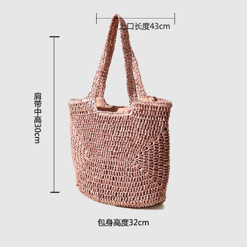 Large Capacity Straw Bag for Seaside Vacation Beach