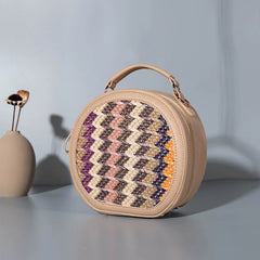 Woven PU Leather Shoulder Bag Round Small Handbag
