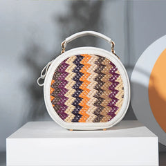 Woven PU Leather Shoulder Bag Round Small Handbag