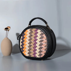 Woven PU Leather Shoulder Bag Round Small Handbag